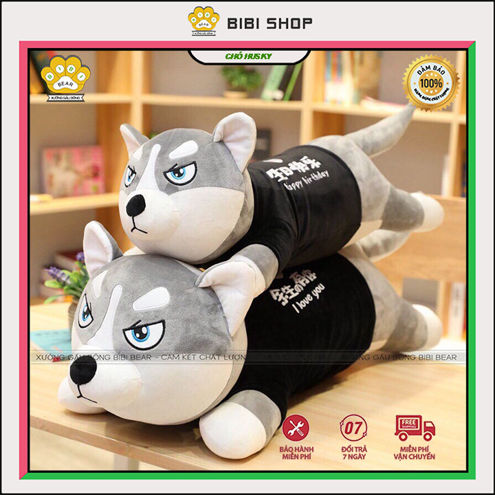 Gấu bông gối ôm chó husky nhồi bông mặt ngáo siêu đẹp siêu hot