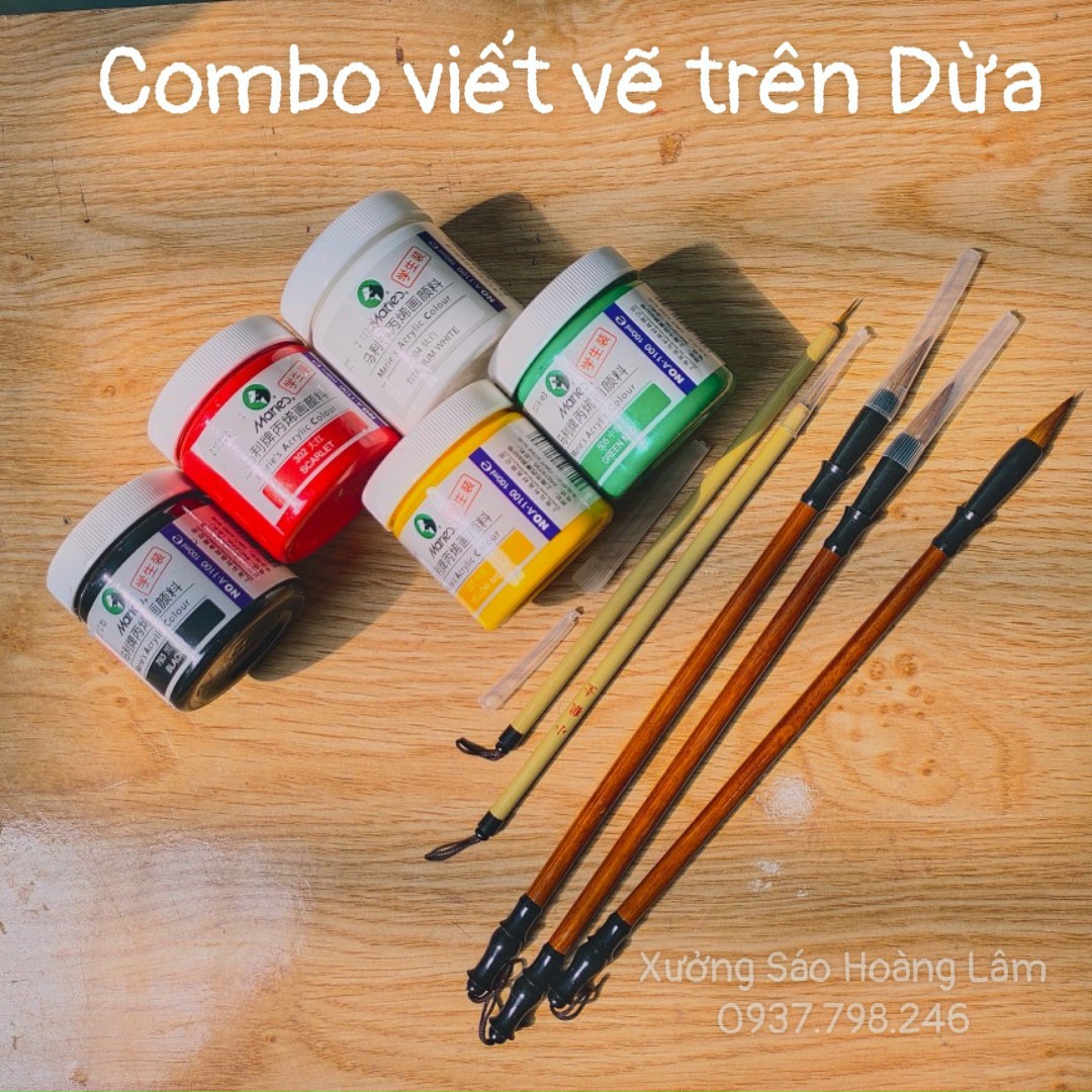 [HCM]Combo bút cọ màu acrylic viết vẽ Dừa thư pháp Dưa hấu Xưởng Sáo Hoàng Lâm