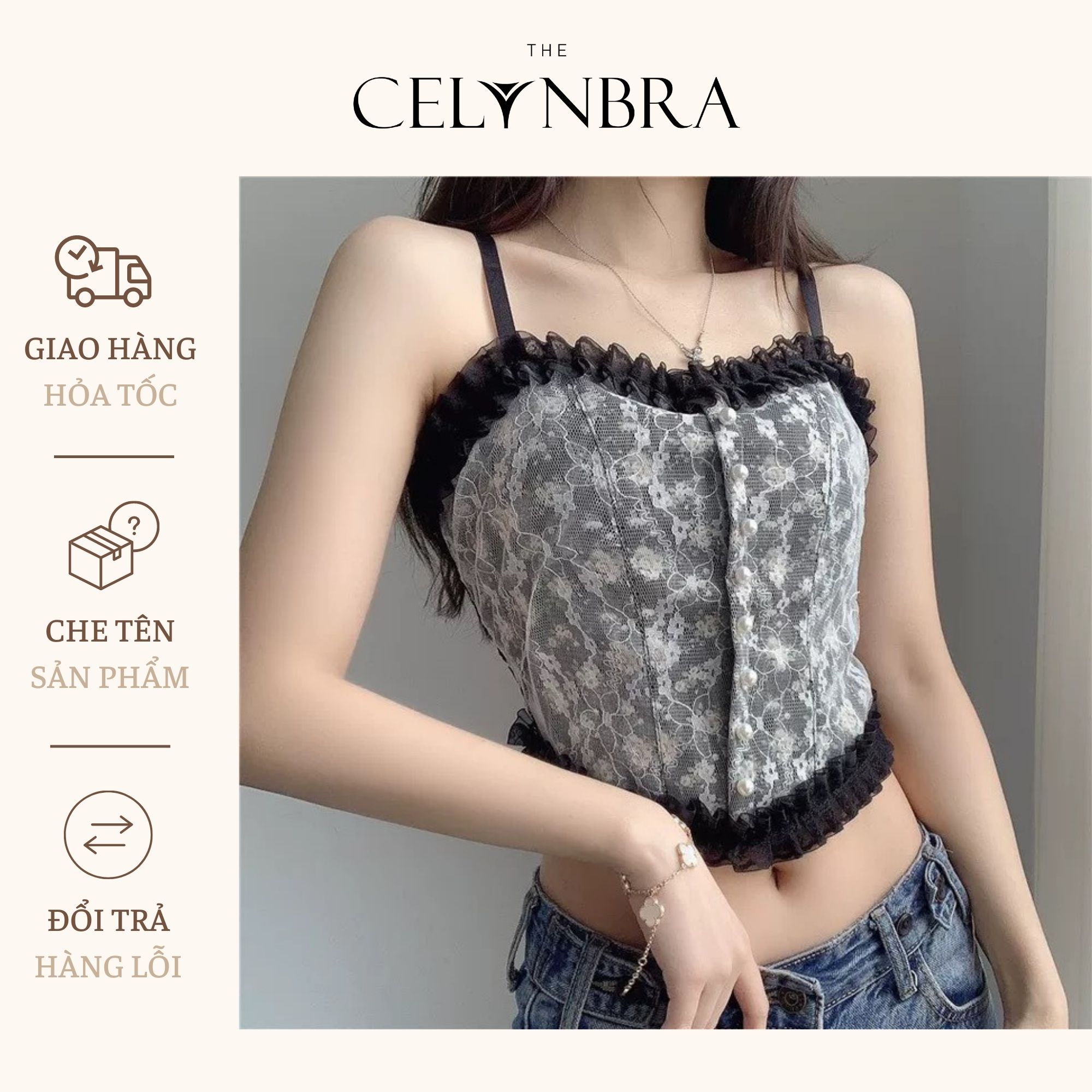 Áo bra ren hoa phối viền bèo hàng cúc xinh xắn the celynbra - al35