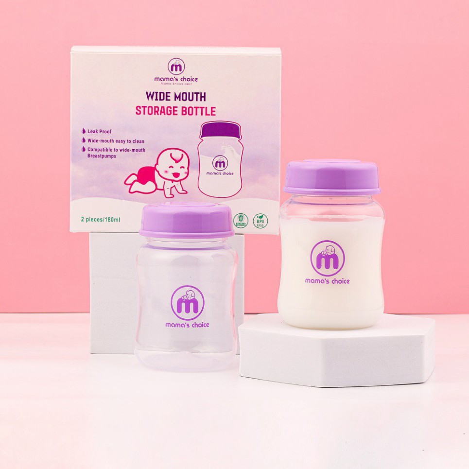 Bình trữ sữa cổ rộng Mama's Choice 180ml | Bình sữa đa năng cho mẹ và bé | Đựng sữa mẹ, sữa bột cho bé | namduongbaby