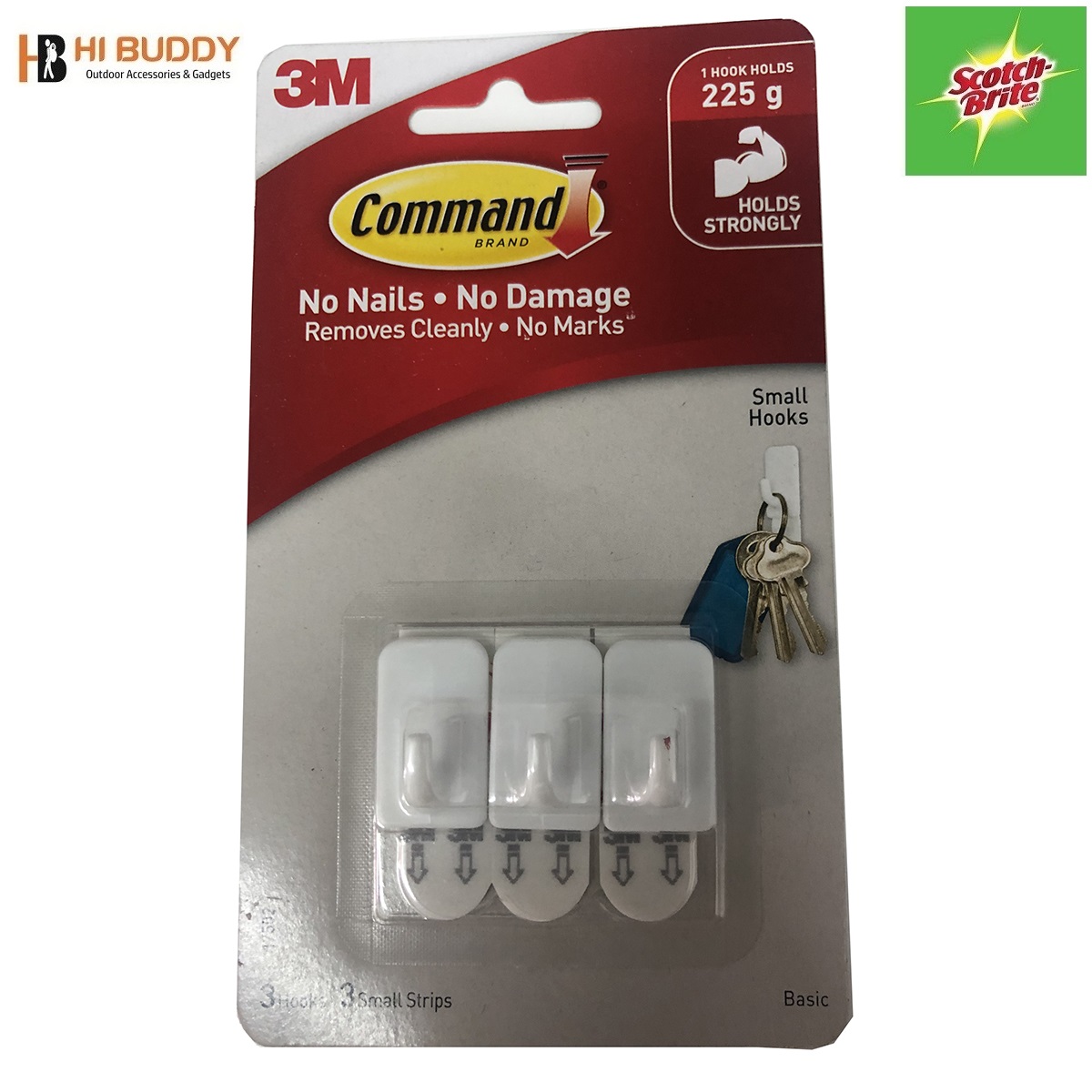 Móc dán tường vuông 3m 17502 300gr vỉ 3 cái – siêu dính, bền chắc, dễ dàng tháo gỡ