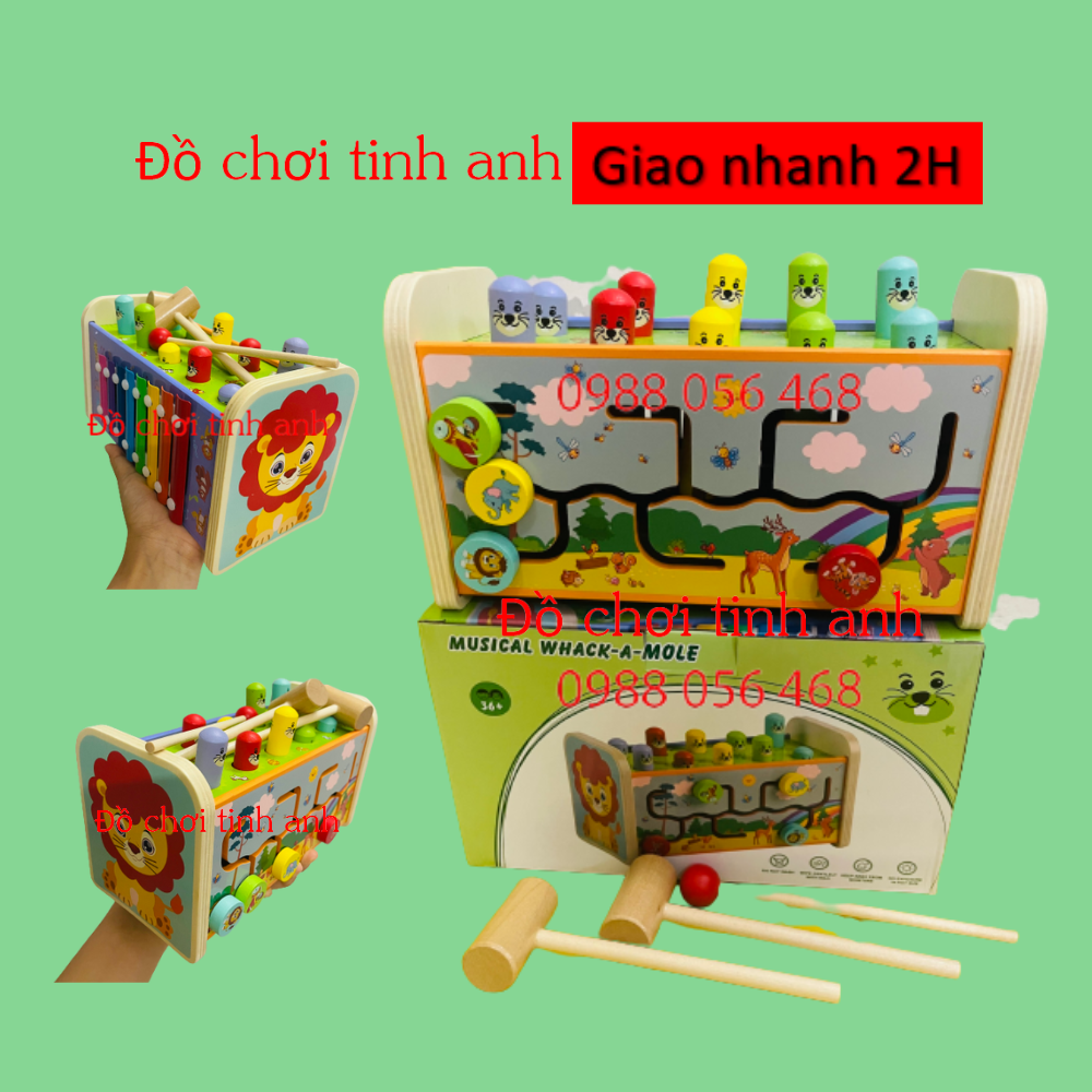 Đập chuột kết hợp đàn và tìm đường đa năng hình sư tử - đồ chơi gỗ cho bé