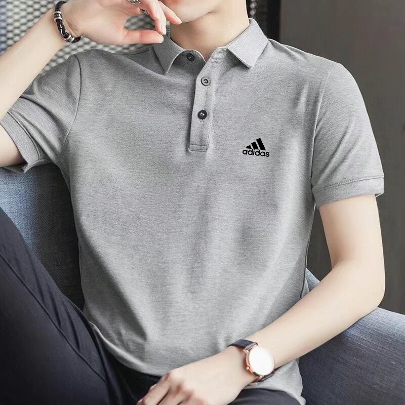 Adidaseˉ áo thun polo cotton dành cho nam áo thun công sở có cổ có ve áo thoáng khí tay ngắn mùa hè