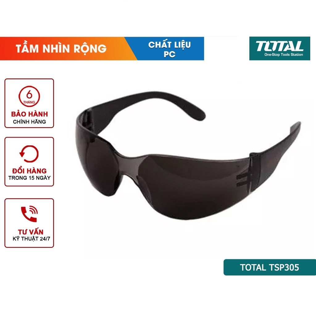 Kính bảo hộ lao động total tsp305 chất liệu nhựa dẻo độ bền cao, thiết kế ôm trọn, bảo vệ mắt, bh 6 tháng cx5
