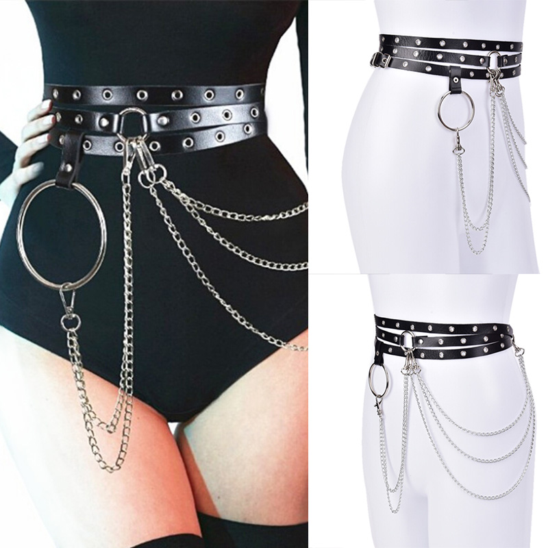 Dây nịt giả da cho nữ phong cách punk dây nịt bít tất dây thắt lưng dây xích màu đen