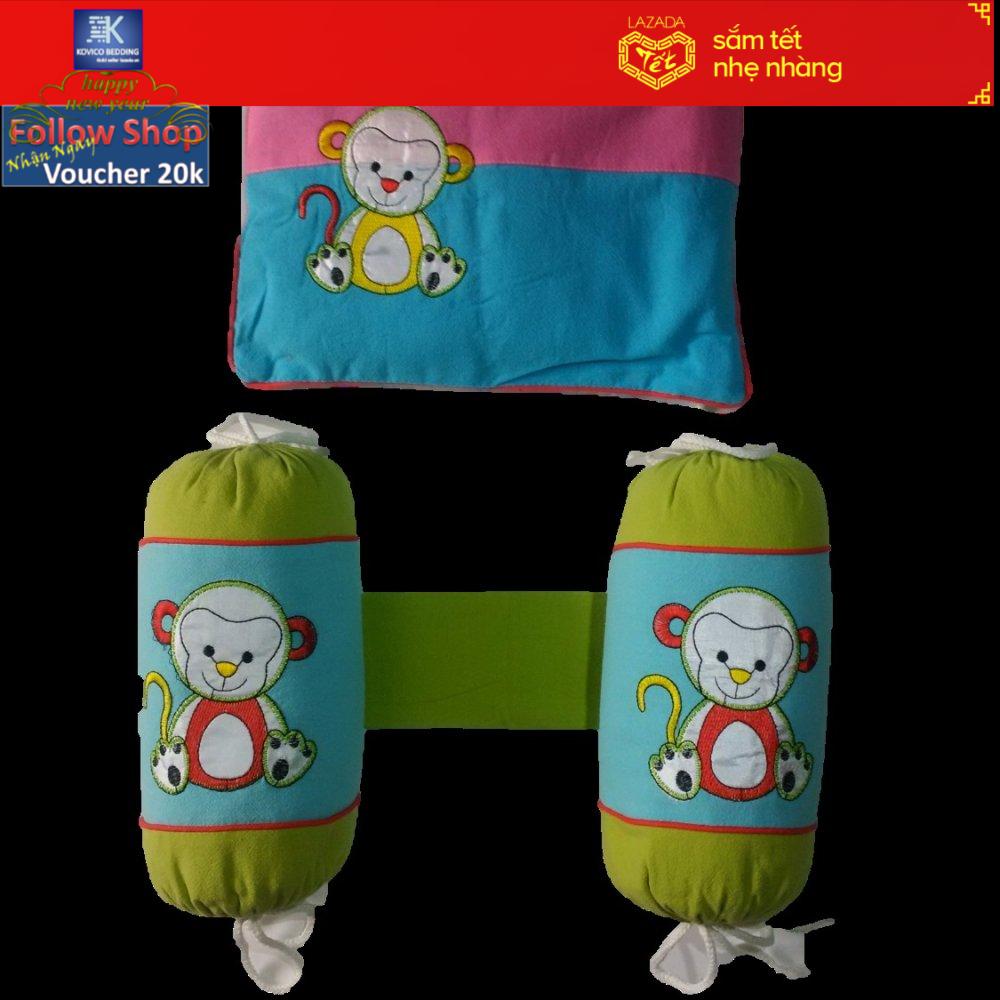 Bộ gối chặn vỏ đỗ cho bé hình khỉ 2016 (Xanh)