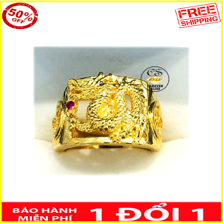 nhẫn nam mạ vàng 18k hình rồng - caraven silver