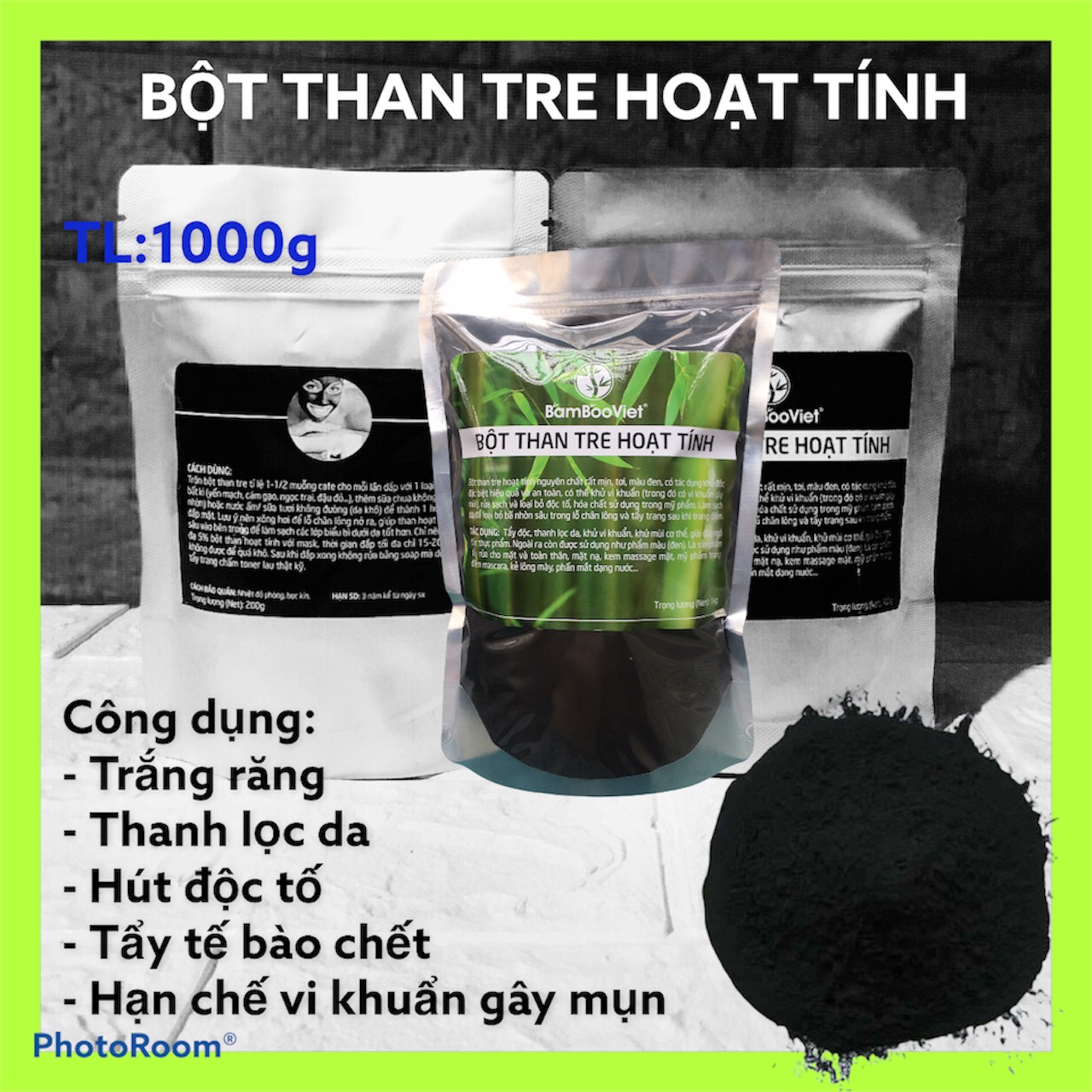 Bột than tre tinh chế cho thực phẩm, làm bánh và trà sữa 100g