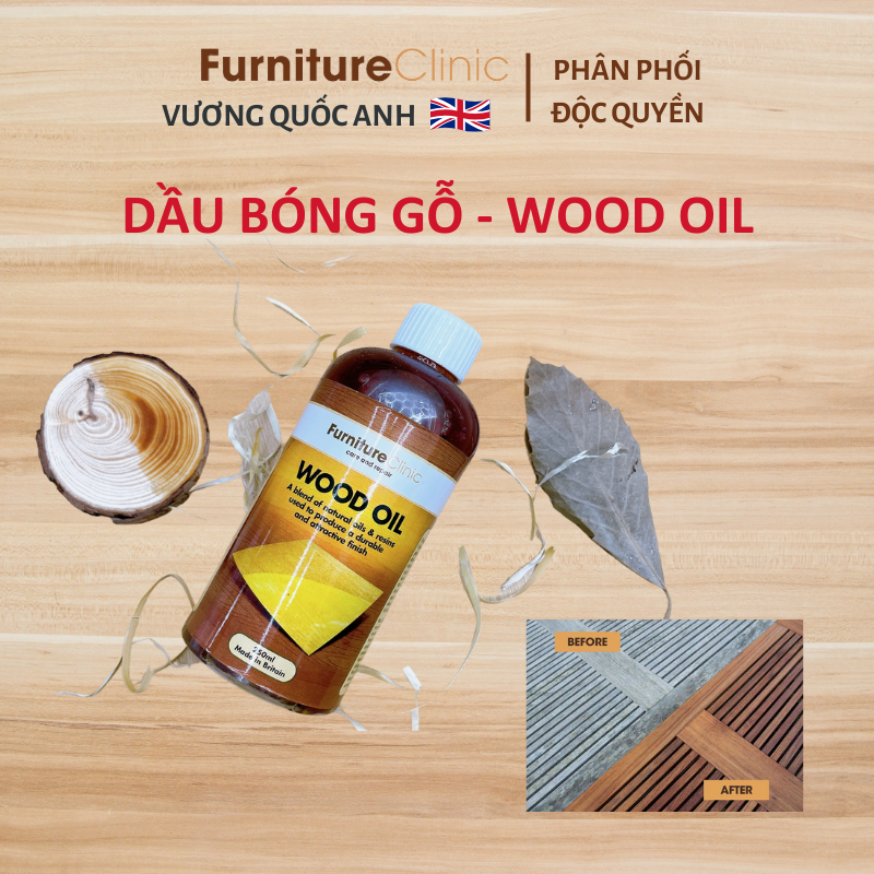 Dầu đánh bóng hãng Furniture Clinic nước Anh làm mới gỗ nhanh chóng - Wood Oil 250ml