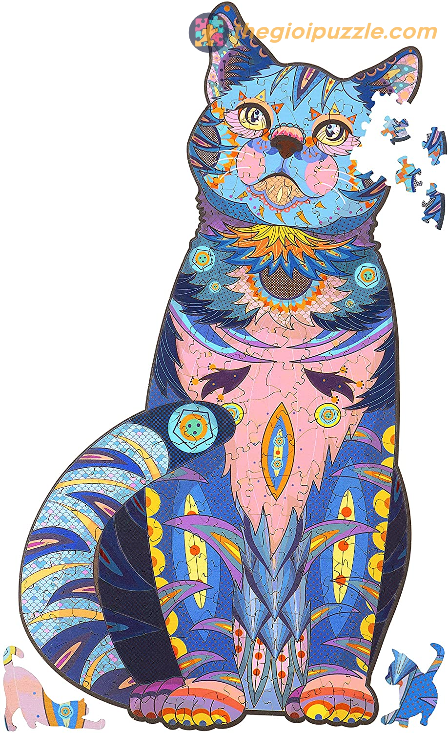 Bộ xếp hình gỗ đồ chơi puzzle ghép hình con vật độc đáo - Con Mèo 2