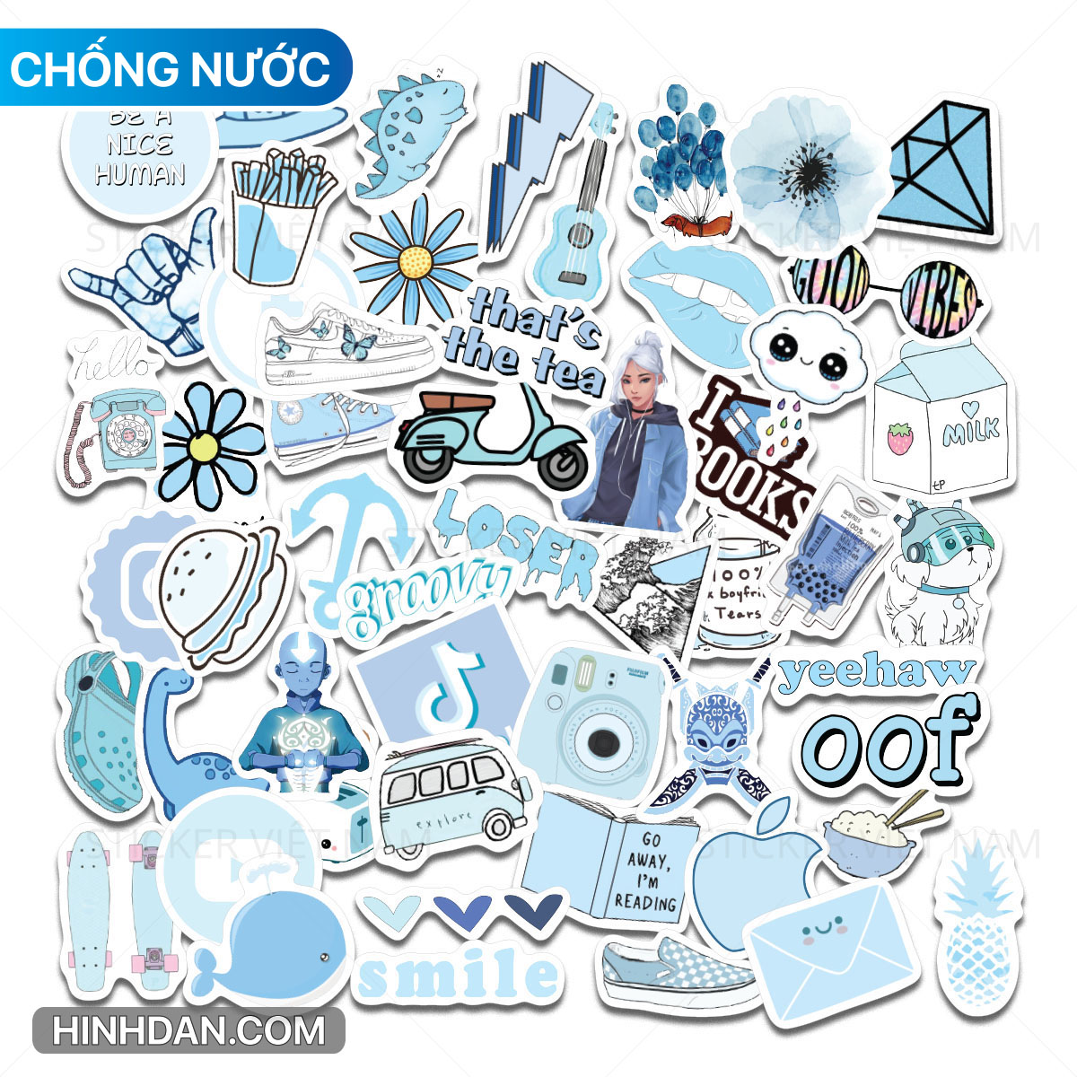Hình dán Xanh Nhạt dễ thương - BLUE PASTEL stickers - Chất liệu PVC chất lượng cao chống nước, chống nắng - Kích thước 4-8cm - Decor tường tủ xe, trang trí nón bảo hiểm, laptop, đàn guitar, sổ tay - Sticker Việt Nam