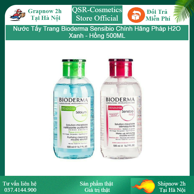 Nước tẩy trang bioderma pháp h2o xanh - hồng 500ml