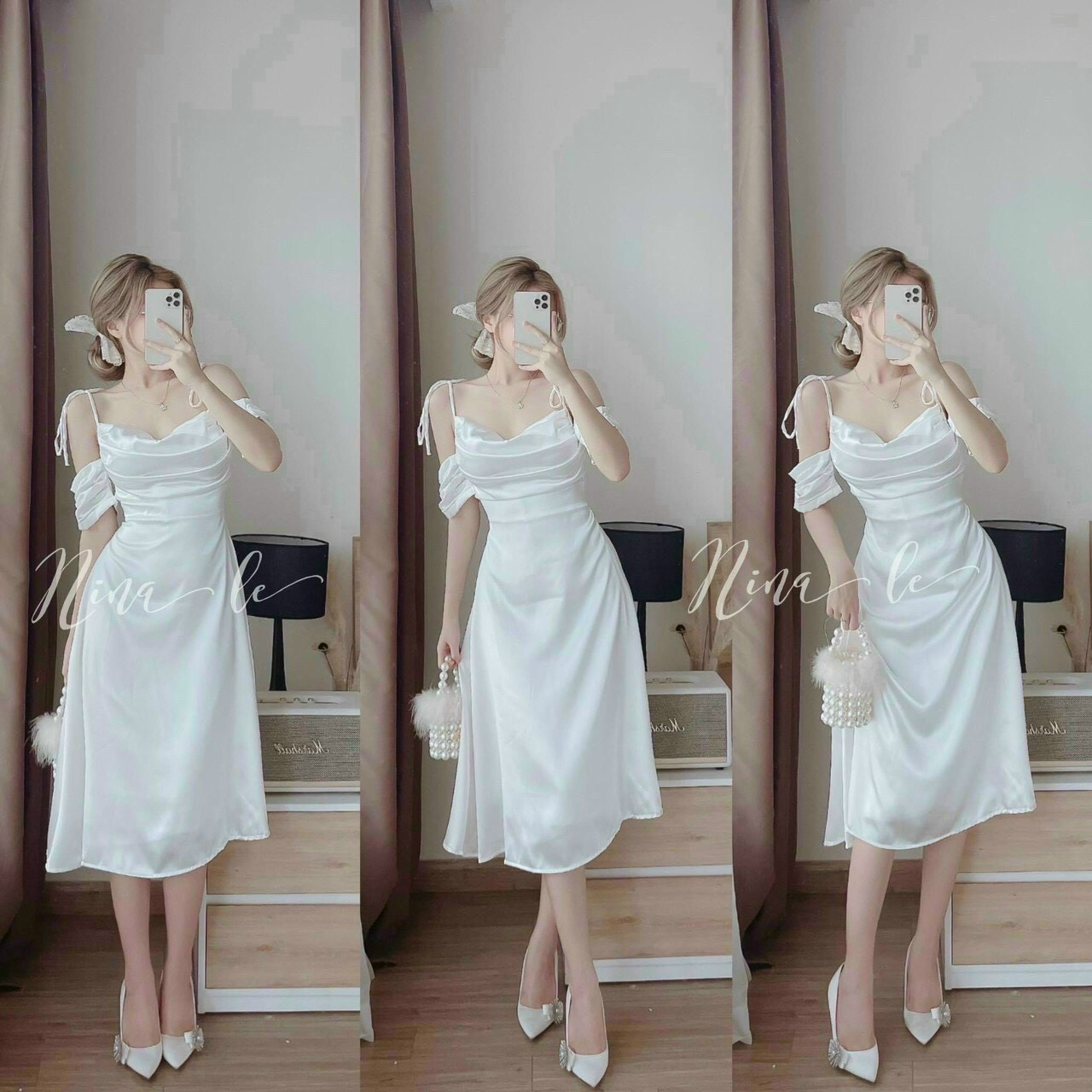 Đầm phi lụa 2 dây cột có mút dáng dài đầm dự tiệc cho nàng 2 màu
