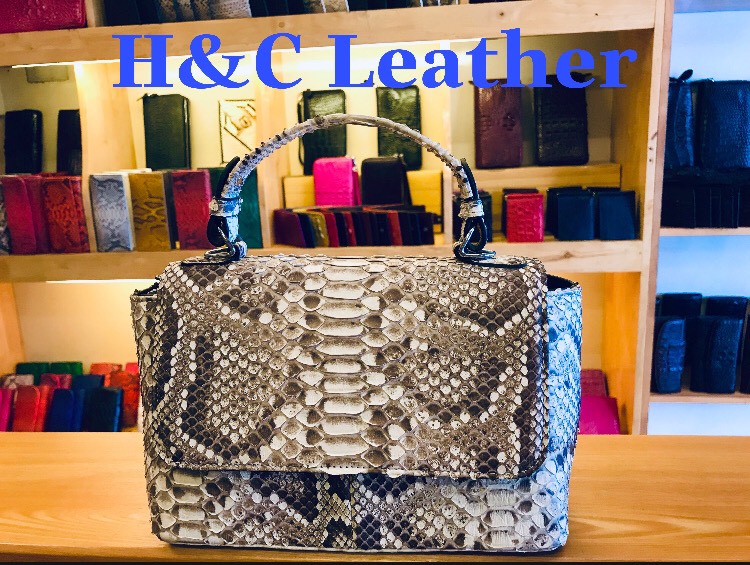 [Ảnh thật] Túi xách nữ da trăn thật 100%, màu tự nhiên (không nhuộm màu), kiểu nắp đậy bằng hít nam châm