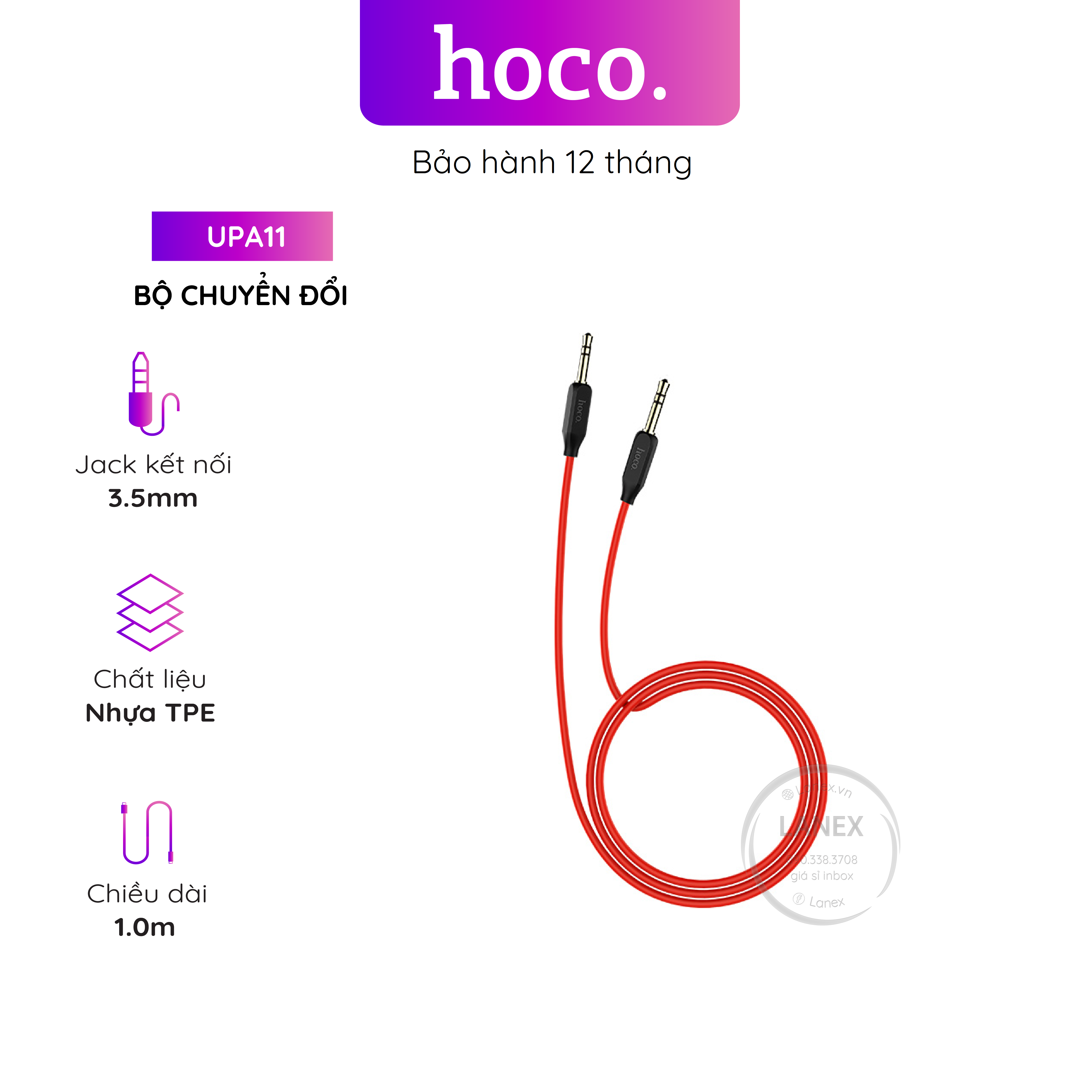 Bộ Chuyển Đổi Hoco Upa11 Cáp Audio Dây Nhựa Tpe Jack 3.5mm Dài 1.0m