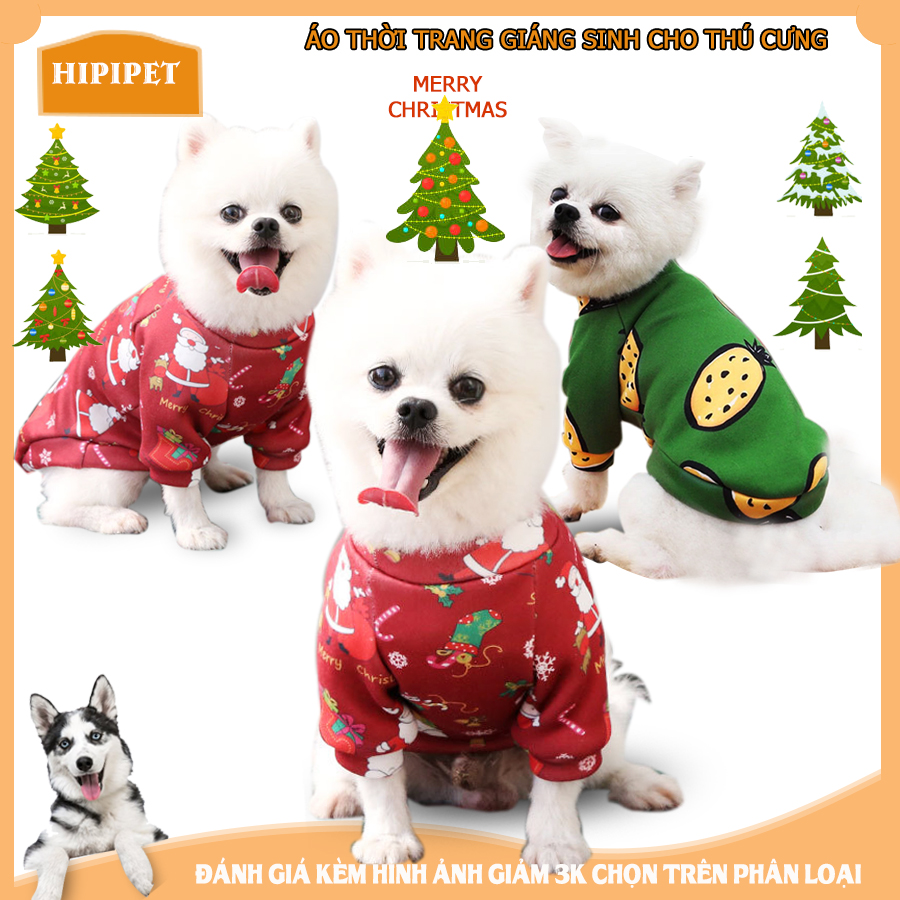 Áo nỉ cho chó mèo từ 1-12kg lót bông hoạ tiết xinh xắn nhiều màu sắc ông già noel