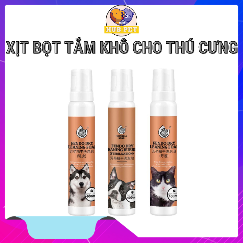 Sữa tắm chó mèo 400ml cao cấp - xịt bọt tắm khô chó mèo - hubpet