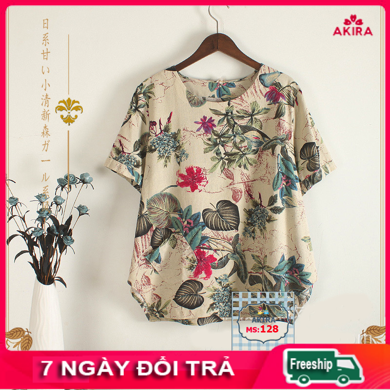 Áo nữ trung niên vải linen đũi hoa cao cấp bigssize freesize dành cho 55 đên 80kg tùy chiều cao cân nặng