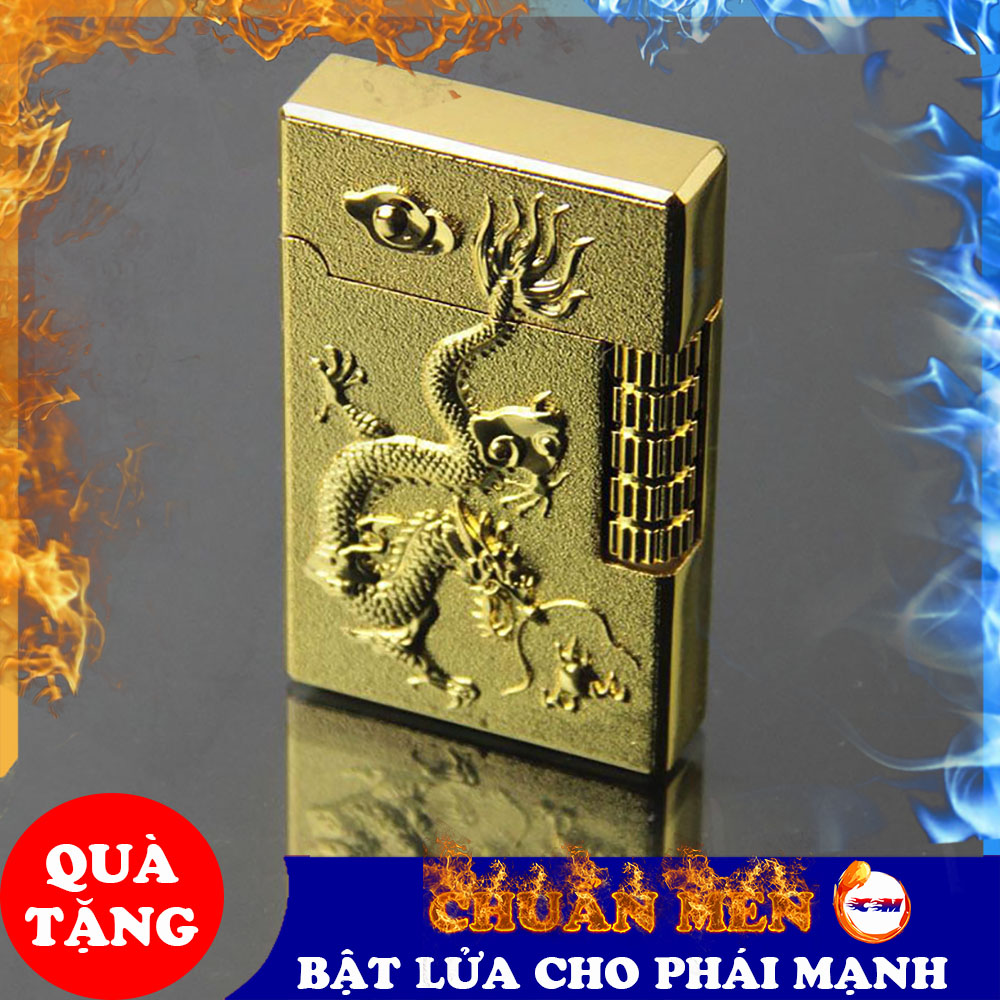 Bật lửa khò Chuẩn Men gas kiểu dáng zippo in nổi hình rồng chất liệu kim loại - GD0167