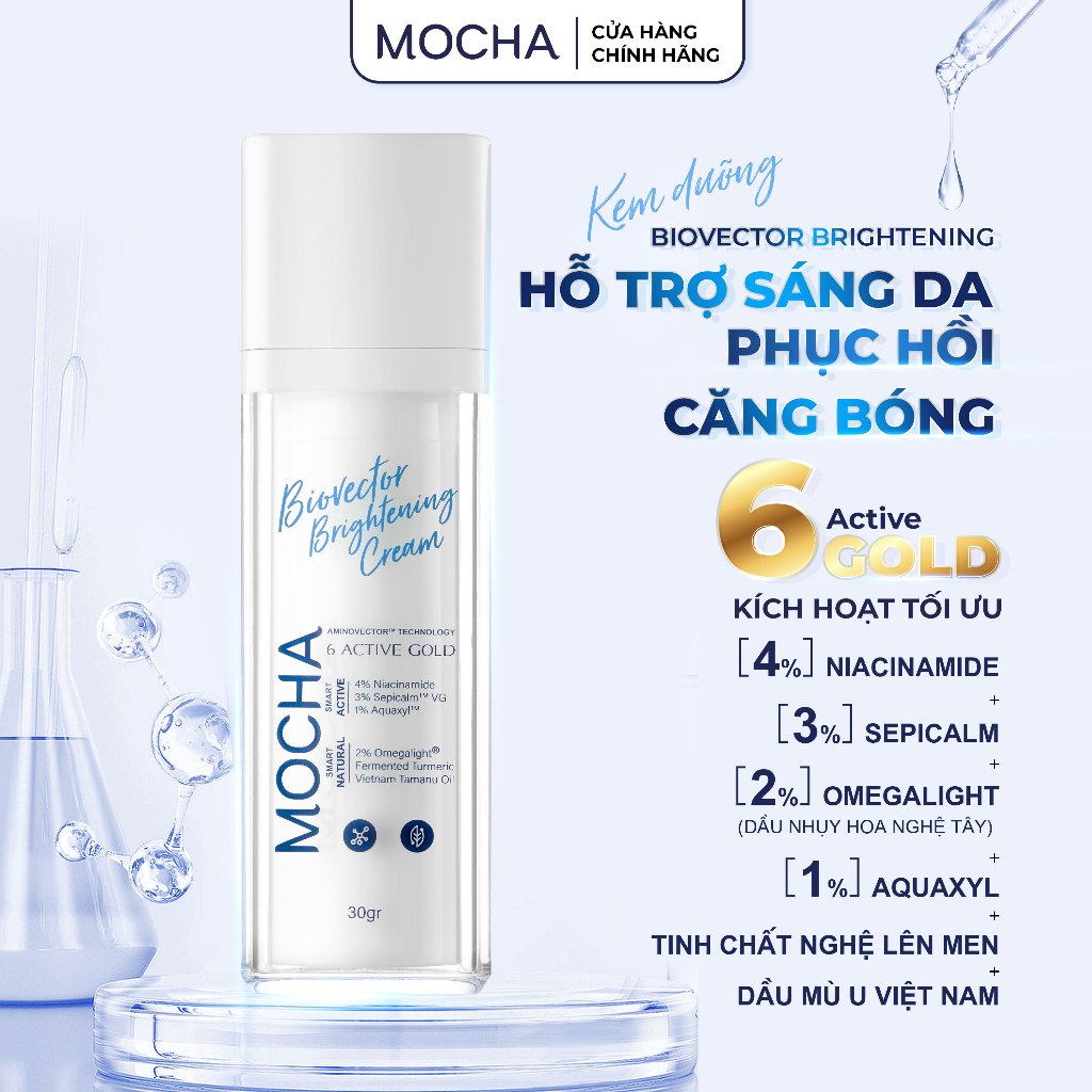Kem dưỡng sáng và phục hồi da mocha biovector 6 active, dịu nhẹ lành tính cho cả da dầu mụn nhạy cảm