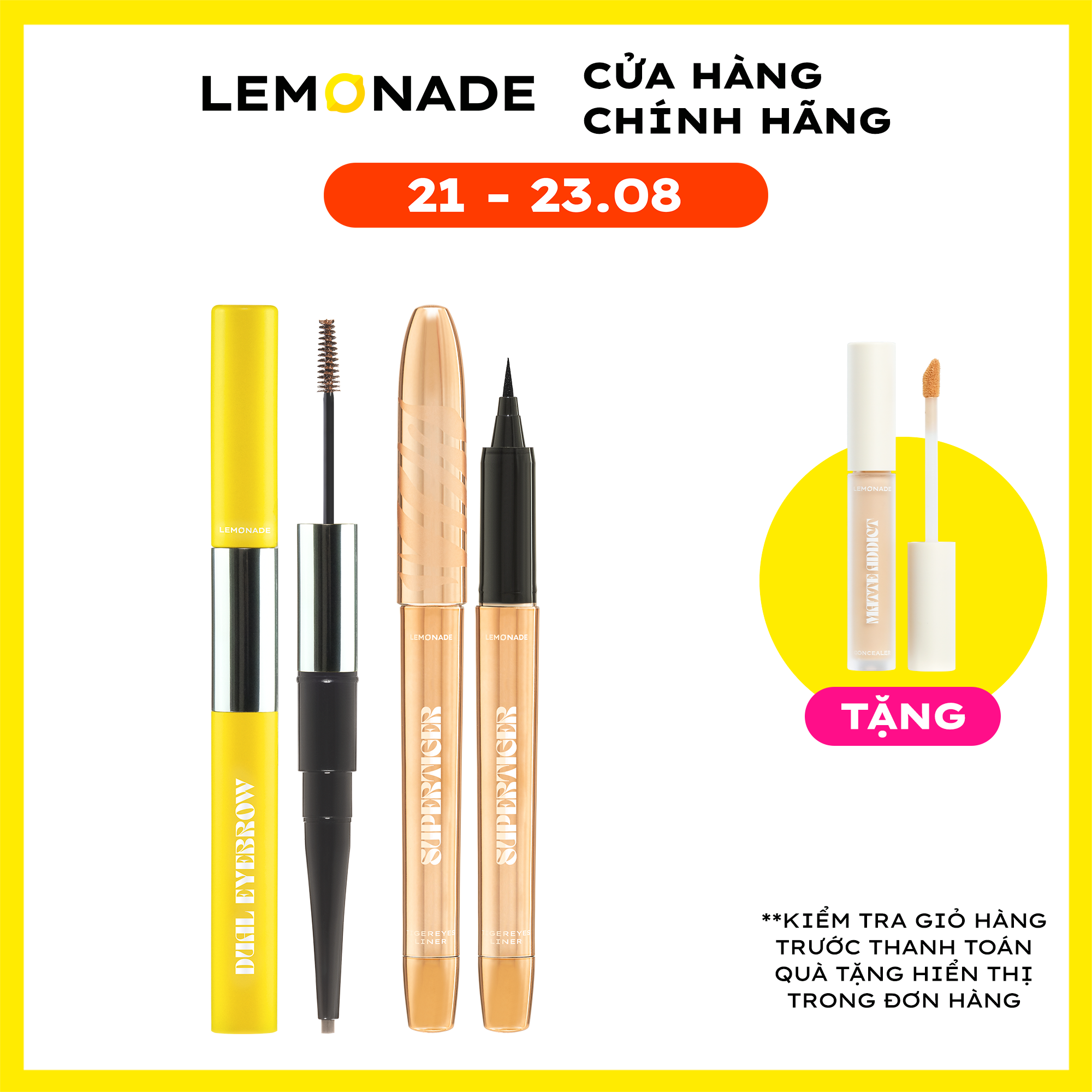 Combo Lemonade bút kẻ mắt SuperTiger Micro Eyeliner 1g và chì kẻ mày 2 đầu Want It Got It 2.75g
