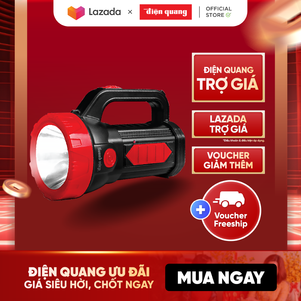 Đèn Pin LED Điện Quang ĐQ PFL09 R BLR (Pin sạc, Đen- Đỏ)