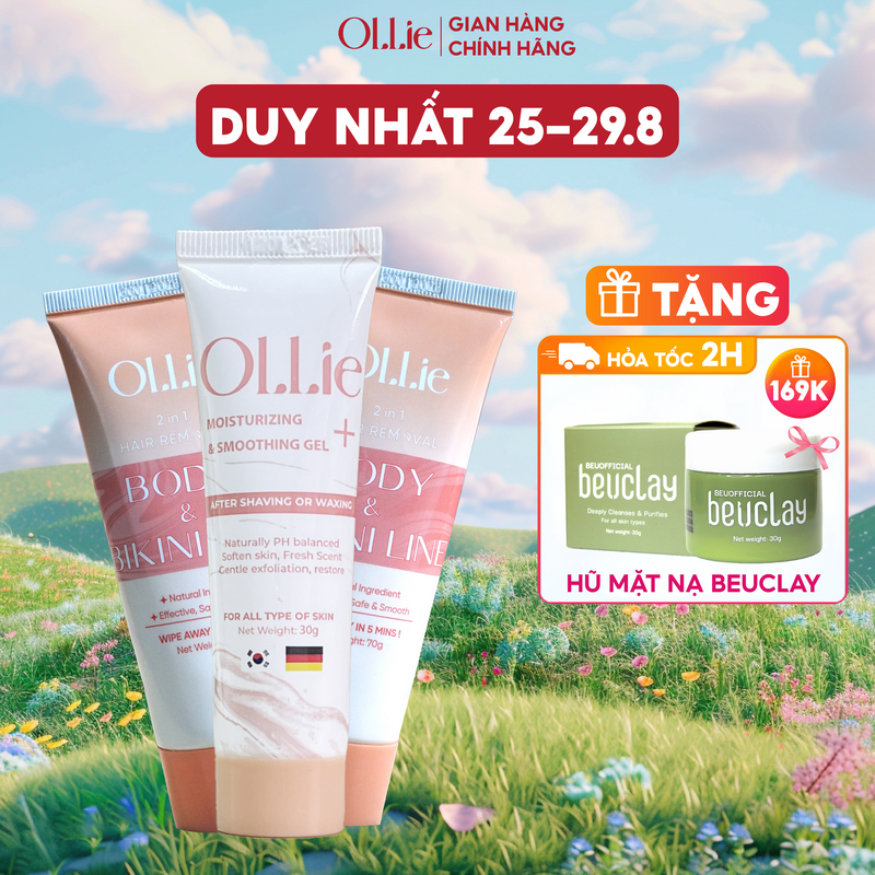 Combo 2 kem tẩy lông Ollie+1 serum dưỡng làm chậm quá trình mọc lông Ollie