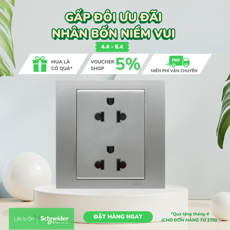 Ổ cắm đơn/ đôi 3 chấu 16A màu Trắng/ Xám Bạc Vivace - Schneider Electric - KB426UEST_G19 KB426UEST_AS_G19 KB426UES2_WE_G19 KB426UES2_AS_G19