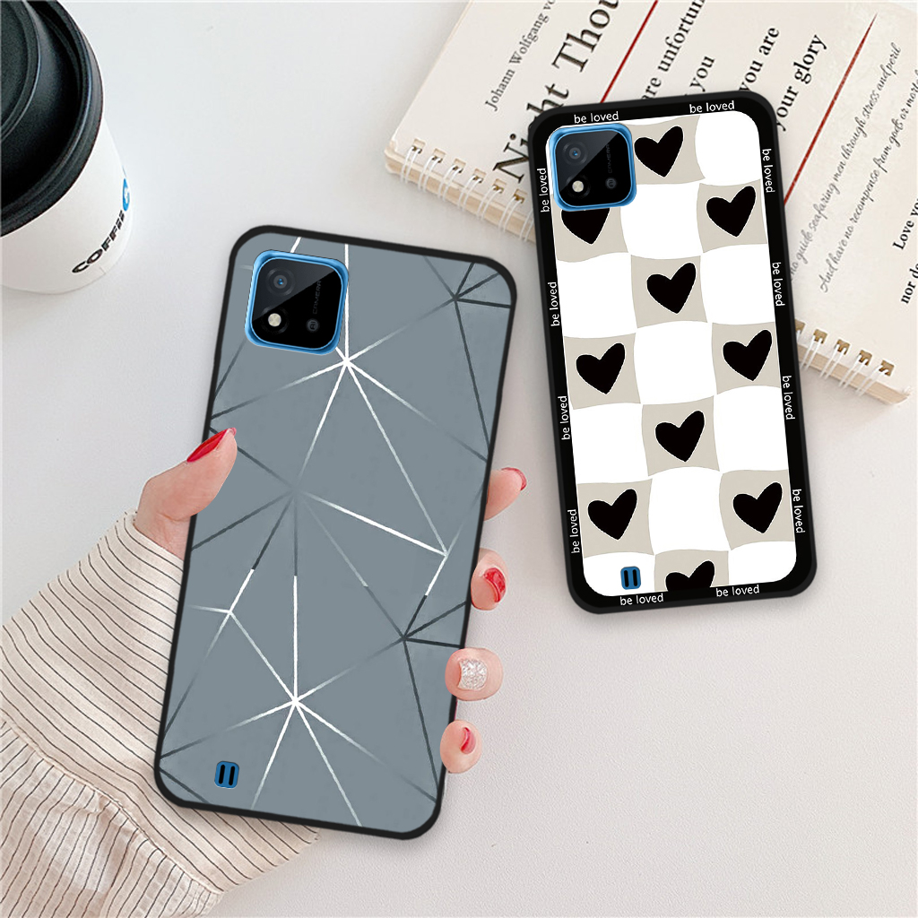 Ốp lưng realme c11 2021 / realme c20 / c11, ốp điện thoại realme hình hoạ tiết thời trang 3d, trái tim nền kẻ caro