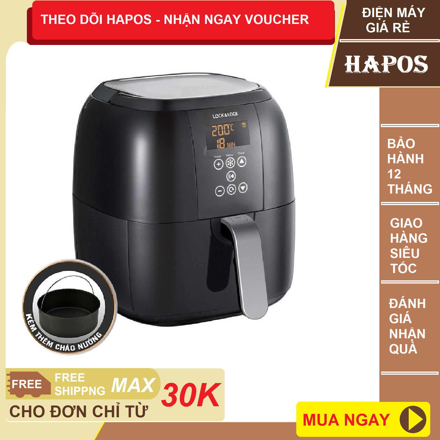 Nồi chiên không dầu điện tử lock&lock ecf-300b kèm khay nướng