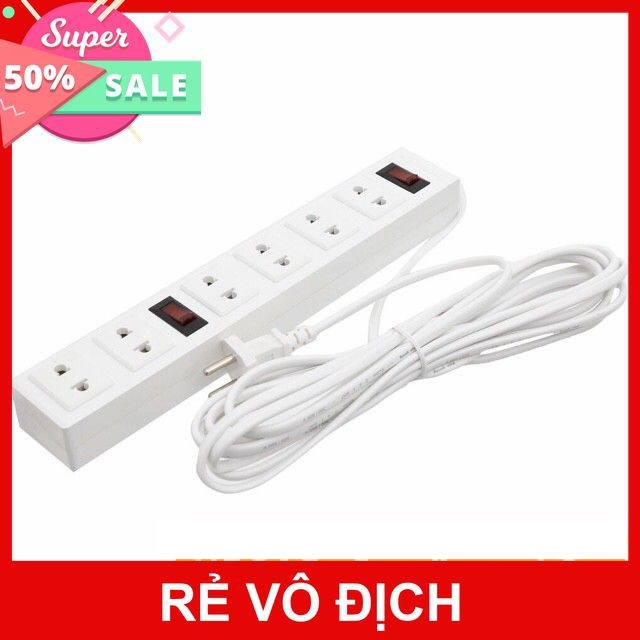 Ổ điện đa năng 6 lỗ cắm 2 công tắc dây dài 3m - ổ cắm điện 6 phích có công tắc riêng - ổ điện công tắc tiết kiệm điện