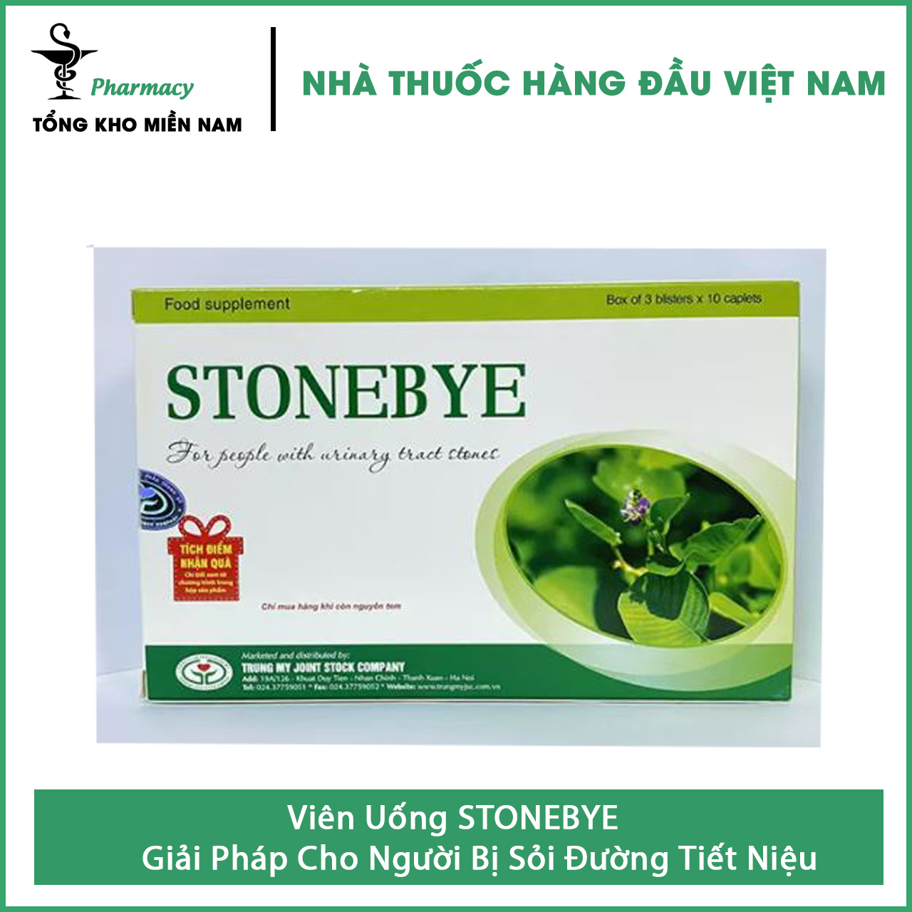 Viên Uống STONEBYE - Giải Pháp Cho Người Bị Sỏi Đường Tiết Niệu – Hộp 30 viên – Tổng Kho MiềnNam