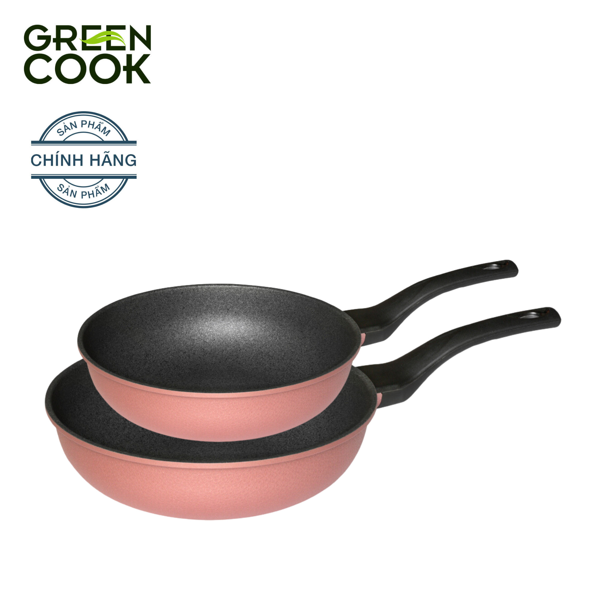 Combo 2 chảo đúc vân đá đáy từ sâu lòng Green Cook GCP05 công nghệ Hàn Quốc với 7 lớp chống dính - Hàng chính hãng greencook
