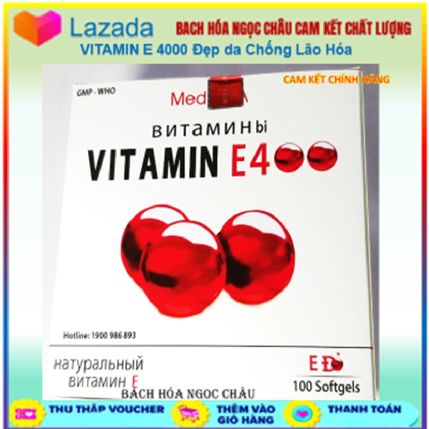Viên uống đẹp da vitamin e đỏ 4000mcg, ngoc chau, aloe vera 500mg chống lão hóa - hộp 100 viên