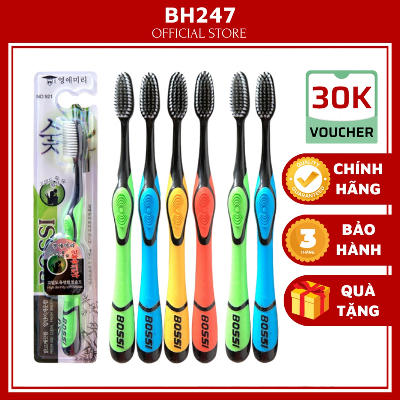 ComBo 30 Bàn Chải Đánh Răng Than Tre Hoạt Tính Hàn Quốc BOSSI BH247, Bàn Chải Đánh Răng Lông Mềm, ban chai đánh răng, ban chải đánh răng, bàn chải đánh răng mềm, bàn chảy đánh răng, ban chai danh rang,