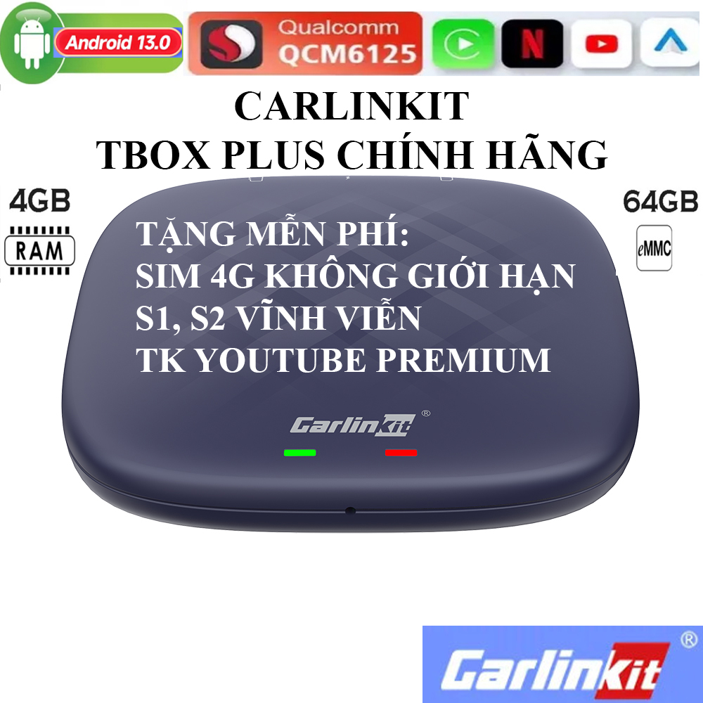 Carplay Android Box ô tô xe hơi Carlinkit tặng Vietmap S2, Model TBOX PLUS 4GB+64GB Android 13
