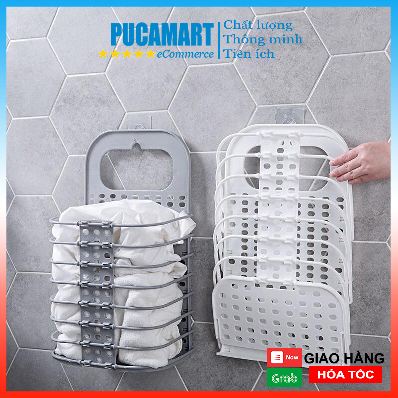 Giỏ đựng đồ treo tường gấp gọn, giỏ treo cạnh máy giặt đựng đồ, giỏ có thể gấp gọn, treo lên tường tiết kiệm không gian - pucamart