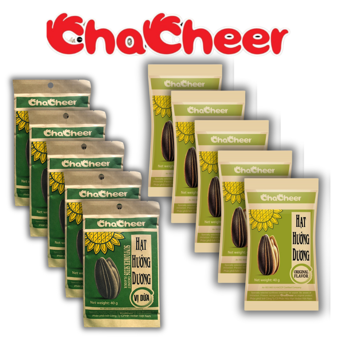  Combo 10 Gói Hạt Hướng Dương CHACHEER Vị Dừa + Nguyên Vị 40g 