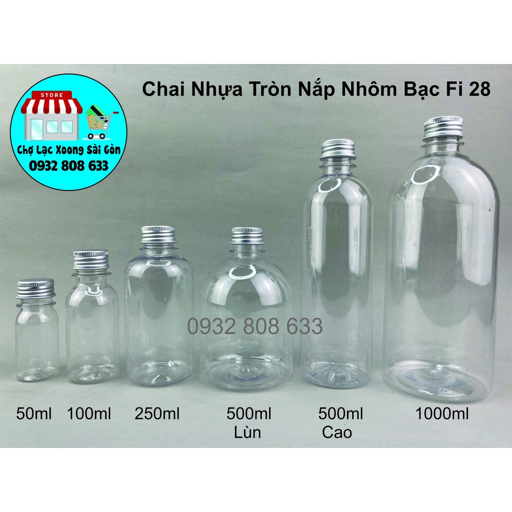 Combo 50 chai nhựa tròn nắp nhôm bạc fi 28