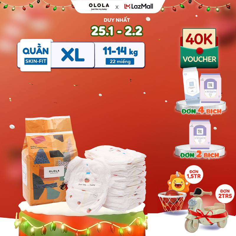 Combo 4 bịch tã bỉm quần cao cấp olola skin fit size xl 22 miếng hàn quốc cho bé, mềm mịn, thoáng mát, thấm hút nhanh