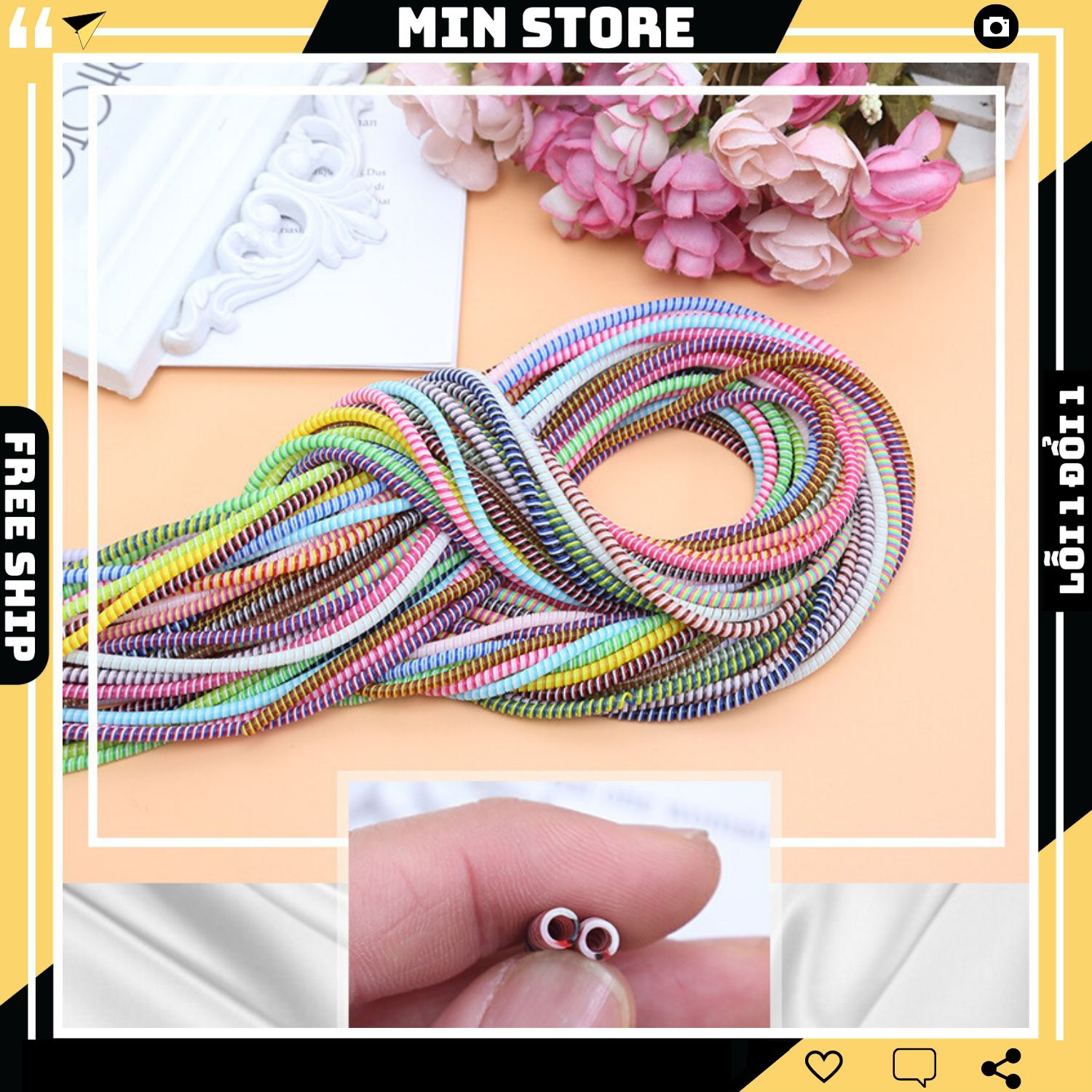 Dây Quấn Cáp Sạc Tai Nghe dây 3 màu  dài 1.4 mét - Loại Tốt - Min STORE