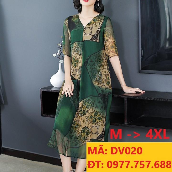 Đầm suông trung niên voan lụa mềm mại đầm đẹp cho mẹ dáng suông DV020