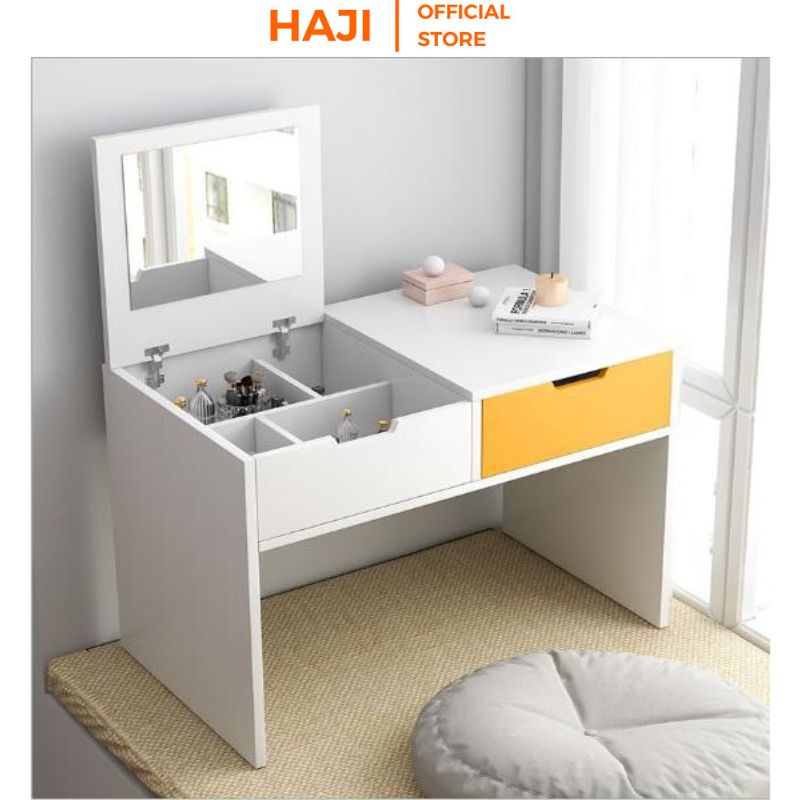 Bàn trang điểm kèm gương gấp gọn hiện đại, Bàn phấn đa năng dùng làm bàn học tiện lợi HAJI AP69