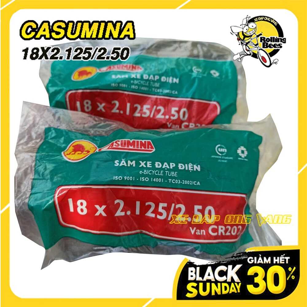 Ruột xe đạp điện 18x2.125/2.50 van cong, thẳng chính hẫng casumina