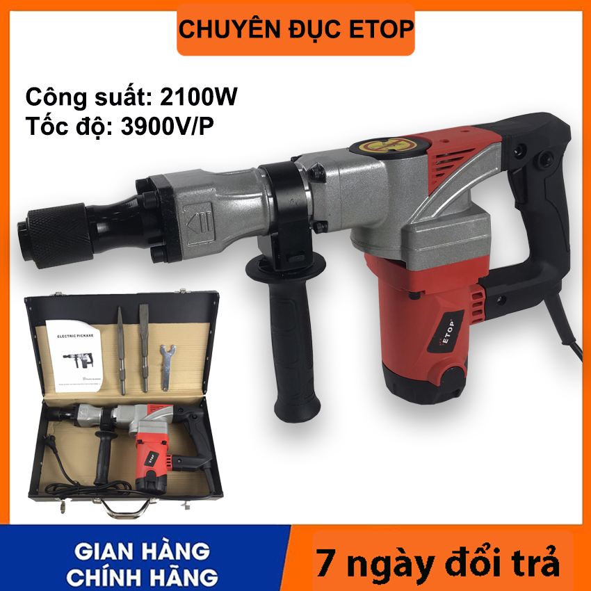 XH-0858 Máy đục phá bê tông chính hãng Etop công suất 2100w, vỏ sắt chịu lực tốt, chuyên đục tường và sàn bê tông, đầy đủ phụ kiện, tốc độ 3900v/p đục tốt, làm công trình, thợ, bảo hành 6 tháng