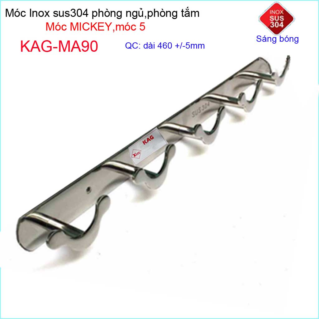 [HCM]Móc treo quần áo inox 304 cao cấp dày móc inox Kace 5 móc treo đồ nhà tắm KAG-MA90