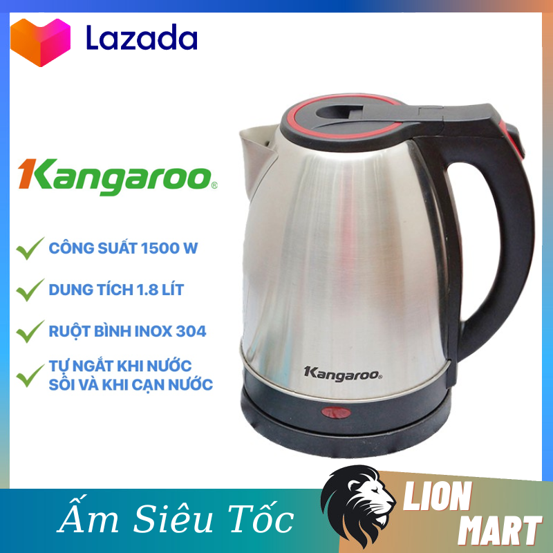 Ấm siêu tốc kangaroo kg388 1,8l bình thủy điện với công suất lên đến 1500w giúp đun nước nhanh chóng giảm thiểu điện năng - bảo hành 12 tháng