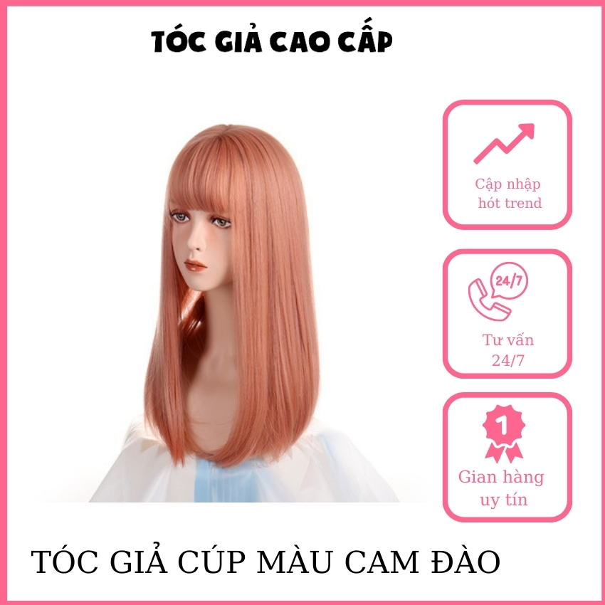 Tóc giả nữ cả đầu cup màu cam đào, mã ms1799