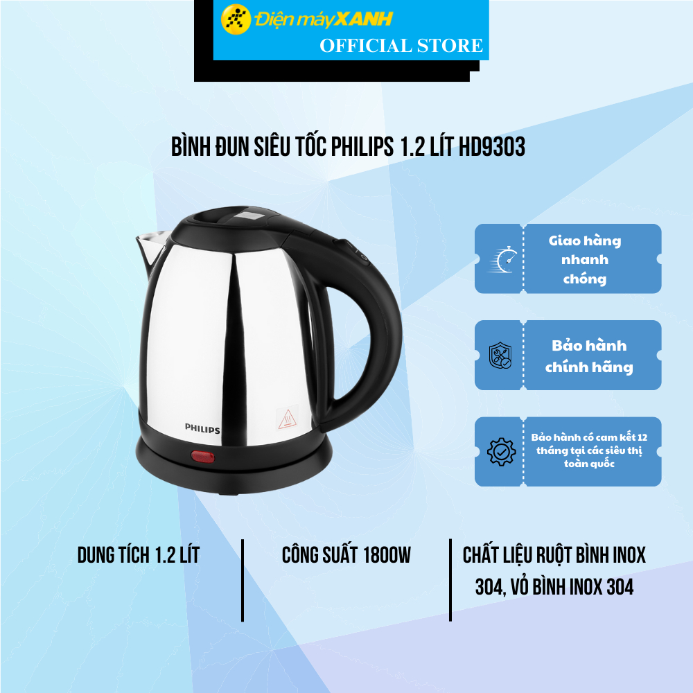 Bình siêu tốc philips 1.2 lít hd9303