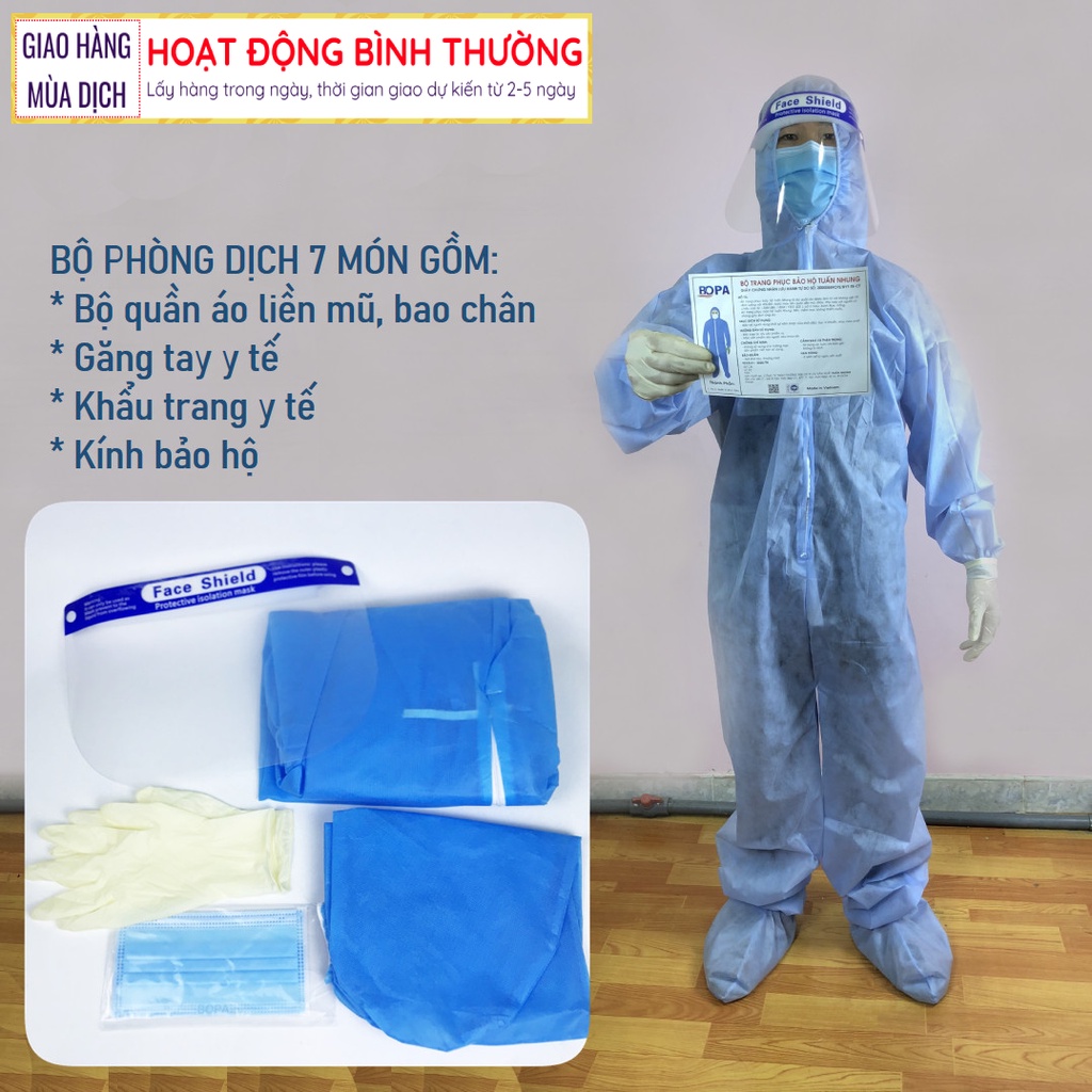 Bộ đồ bảo hộ phòng dịch, quần áo phòng chống dịch . Mầu XANH hoặc TRẮNG Bộ bảo hộ y tế phòng dịch 7 món bảo vệ trong mùa dịch Bộ quần áo bảo hộ y tế 7 món